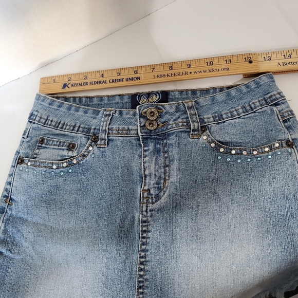 💕Angels Jeans Embroidered Enbelished Mini Skirt Size 7 L👀K 💕Angels - Picture 10 of 14